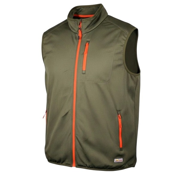 Orvis Size L Mens Grid Fleece Vest Olive Green Orange Full Zip Outdoor Hiking - Picture 2 of 12